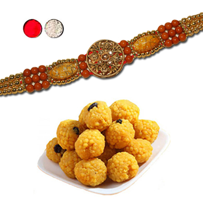 "Rakhi -  FR- 8220 A (Single Rakhi), 500gms of Laddu - Click here to View more details about this Product